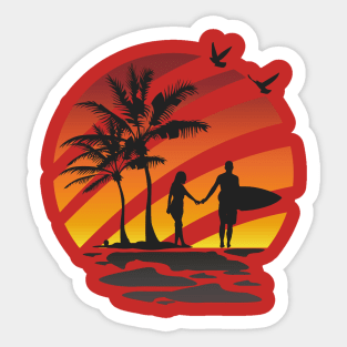 Surfing Couple Sticker